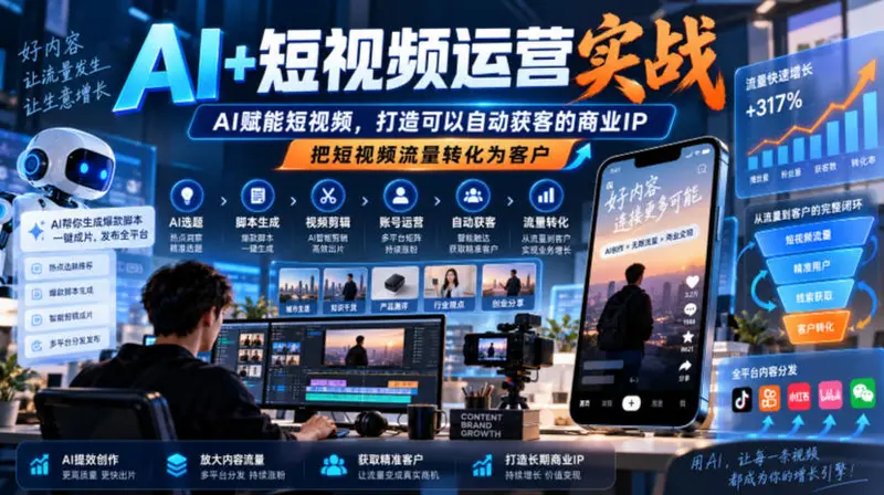 AI+短视频运营实战,AI赋能短视频,打造可以自动获客的商业IP 第1张 AI+短视频运营实战,AI赋能短视频,打造可以自动获客的商业IP 第1张