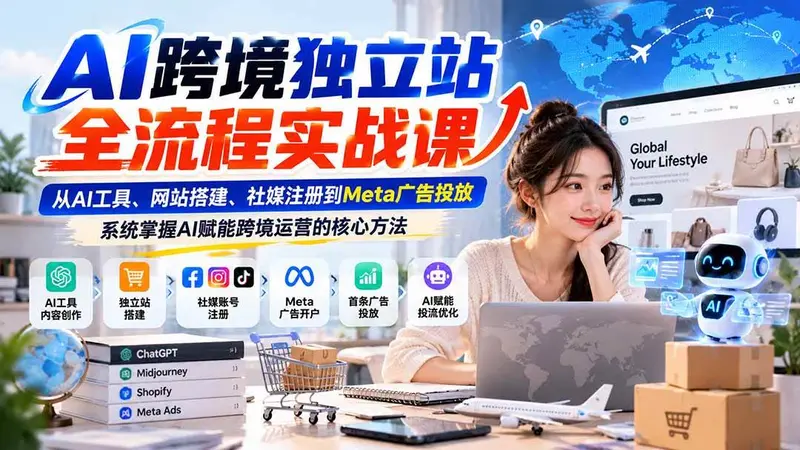 AI跨境独立站全流程实战课：从AI工具、网站搭建、社媒注册到Meta广告投放