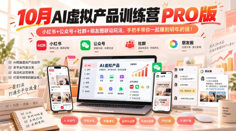 10月AI虚拟产品训练营PRO版,小红书+公众号+社群+朋友圈联动玩法 第1张 10月AI虚拟产品训练营PRO版,小红书+公众号+社群+朋友圈联动玩法 第1张