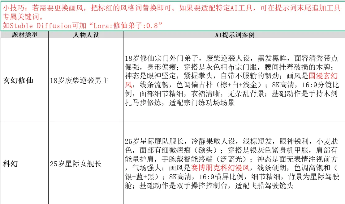 AI剧情视频创作干货｜角色锁脸提示词+分镜全套实操资料 第4张