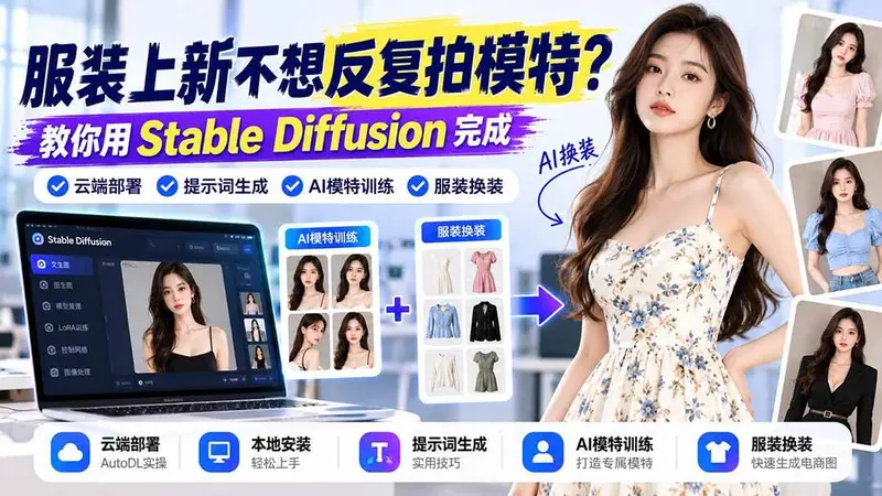 服装上新不想反复拍模特?教你用Stable Diffusion完成云端部署、提示词生成、AI模特训练与换装 第1张 服装上新不想反复拍模特?教你用Stable Diffusion完成云端部署、提示词生成、AI模特训练与换装 第1张