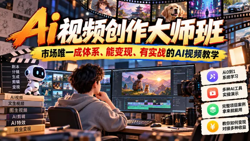 Ai视频创作大师班,市场唯一成体系、能变现、有实战的AI视频教学 第1张 Ai视频创作大师班,市场唯一成体系、能变现、有实战的AI视频教学 第1张