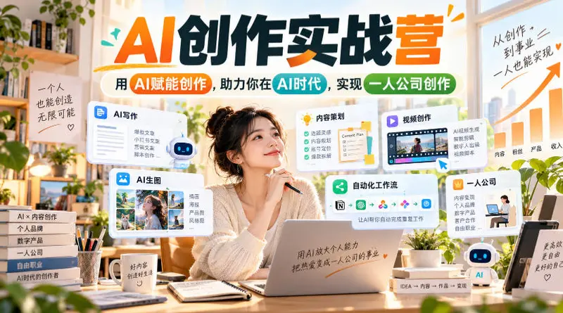 AI创作实战营,用AI赋能创作,助力你在AI时代,实现一人公司创作 第1张 AI创作实战营,用AI赋能创作,助力你在AI时代,实现一人公司创作 第1张