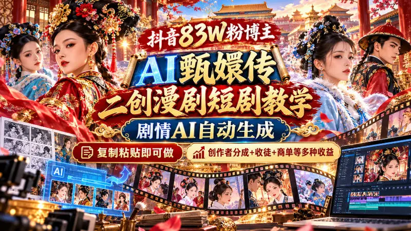 抖音83W粉博主AI甄嬛传二创漫剧短剧教学|剧情AI自动生成,复制粘贴即可做 第1张 抖音83W粉博主AI甄嬛传二创漫剧短剧教学|剧情AI自动生成,复制粘贴即可做 第1张