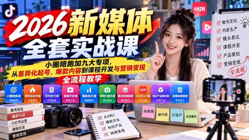 2026新媒体全套实战课:小圈陪跑+九大专项,从差异化起号、爆款内容 第1张 2026新媒体全套实战课:小圈陪跑+九大专项,从差异化起号、爆款内容 第1张