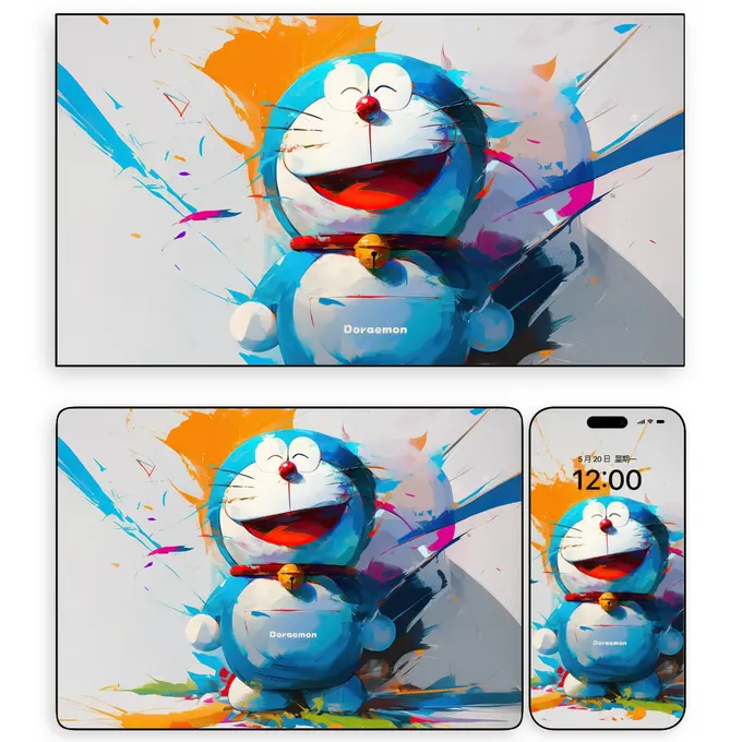 艺术泼墨风哆啦A梦治愈系高清壁纸