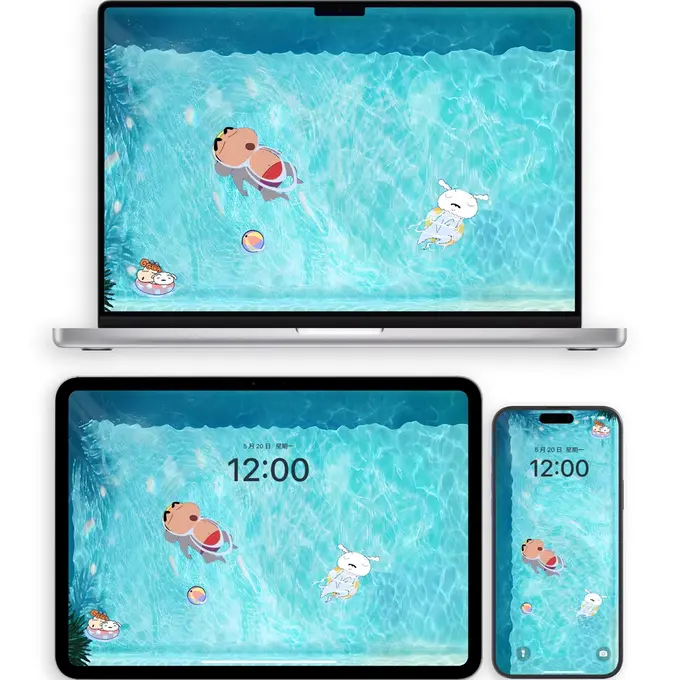 泳池蜡笔小新高清4K治愈系壁纸