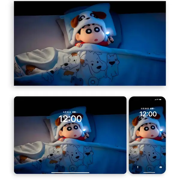 3套蜡笔小新被窝里看手机照手电4K高清壁纸图片 第2张
