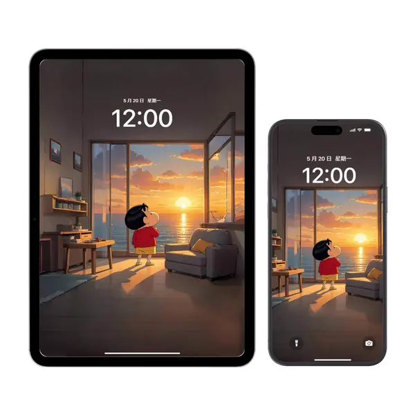 3套蜡笔小新被窝里看手机照手电4K高清壁纸图片 第5张