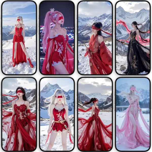 鎏金刺绣红裙美少女4K高清手机壁纸