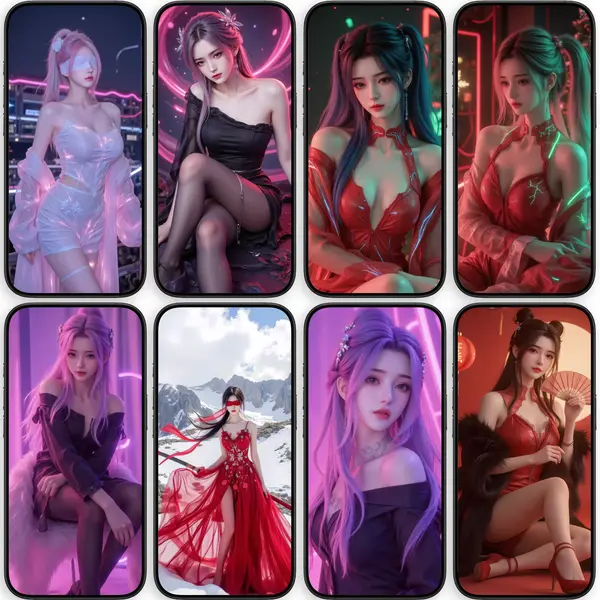 鎏金刺绣红裙美少女4K高清手机壁纸 第3张