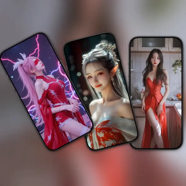 鎏金刺绣红裙美少女4K高清手机壁纸 第4张