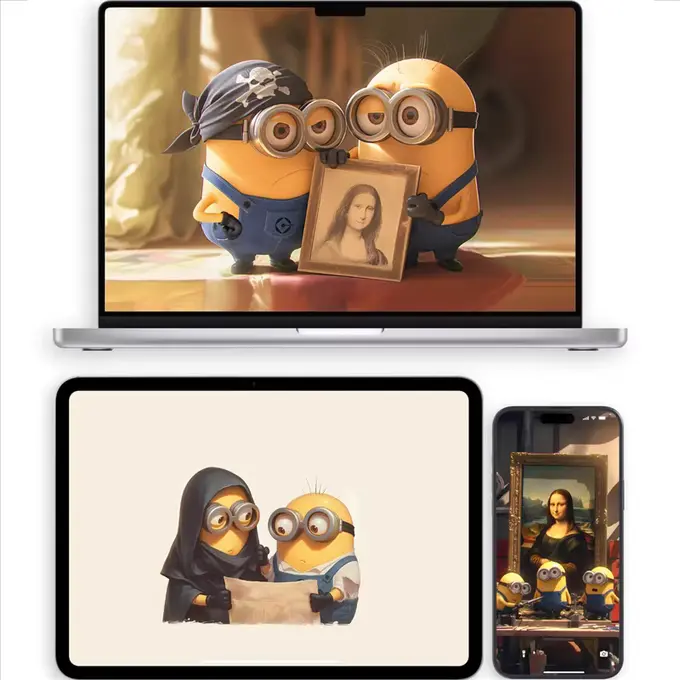 小黄人大盗蒙娜丽莎动态手机4K超高清壁纸 第4张