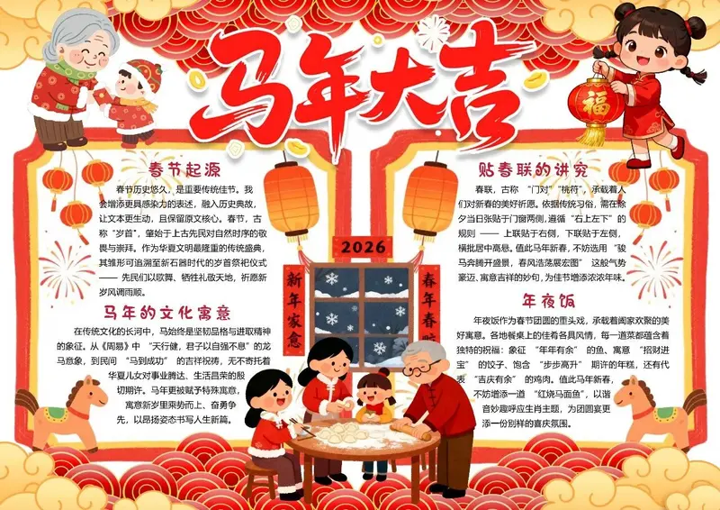 65张马年春节习俗手抄报模板，高清可打印！ 第2张