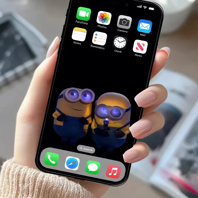 两个小黄人手电筒打开灯苹果动态壁纸iPhone11手机实况屏保4k超清 第2张