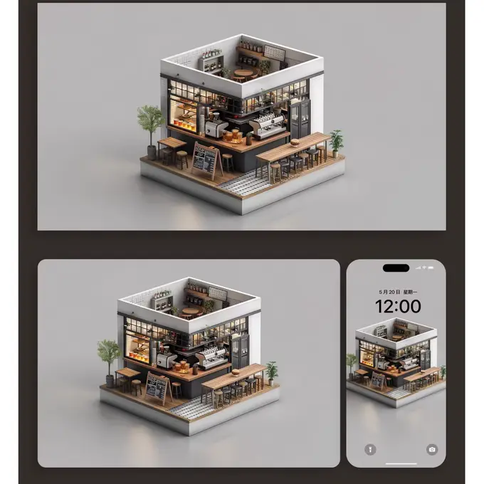 12张温馨小咖啡馆的微观世界9K超清平板手机电脑折叠屏壁纸