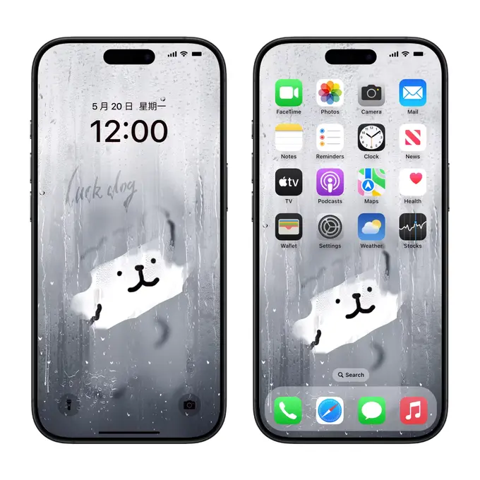 玻璃水雾线条小狗 卡通动漫壁纸(电脑平板iPad手机) 4K超高清图片 第3张