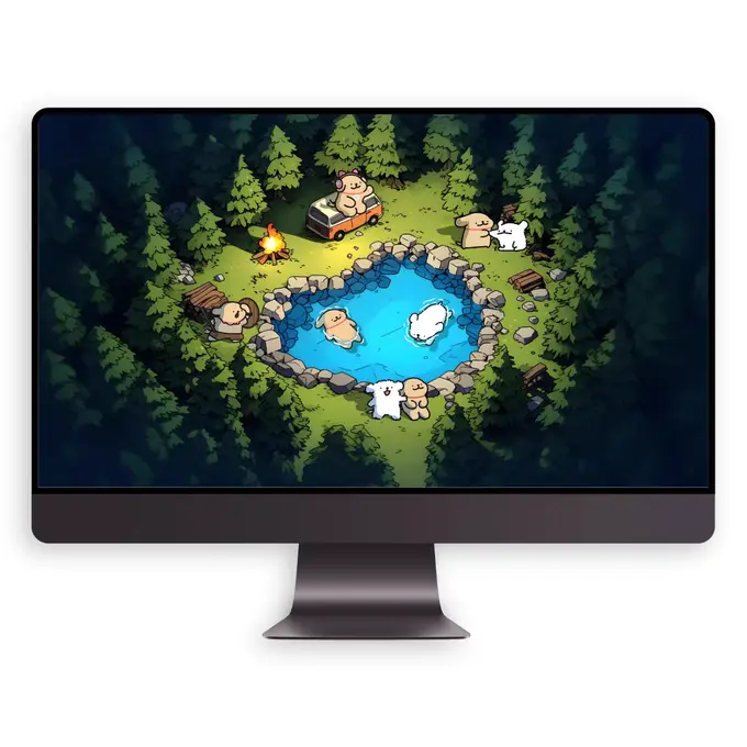 篝火野营线条小狗 卡通动漫壁纸（电脑平板iPad手机）4K超清图片 第4张