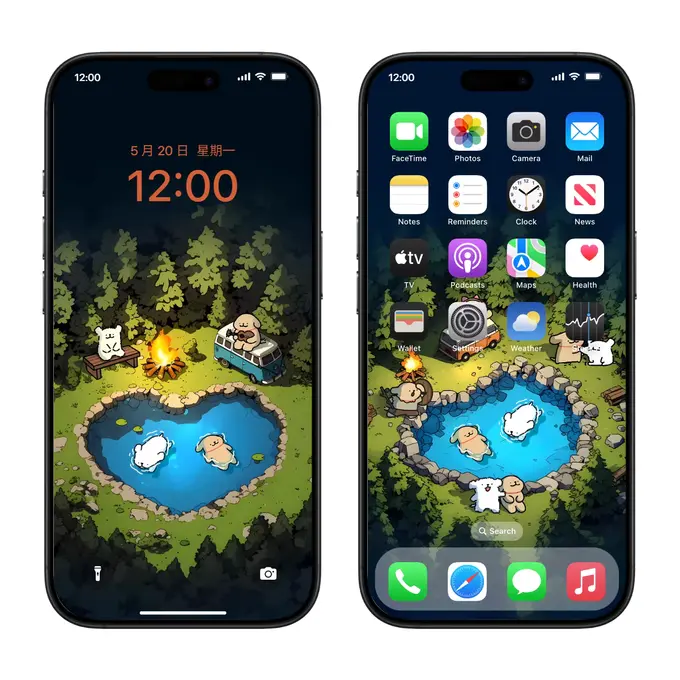 篝火野营线条小狗 卡通动漫壁纸（电脑平板iPad手机）4K超清图片 第2张