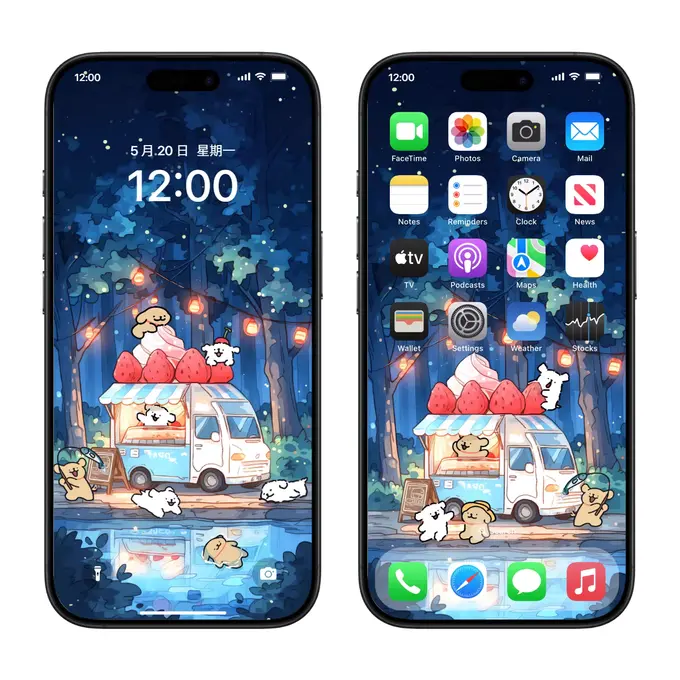 线条小狗草莓车 卡通动漫壁纸 电脑平板iPad手机壁纸 4K超清图片 第4张