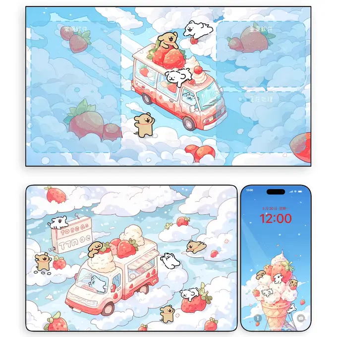 冰淇淋飞车线条小狗 卡通动漫壁纸（电脑平板iPad手机)4K超清图片 第2张