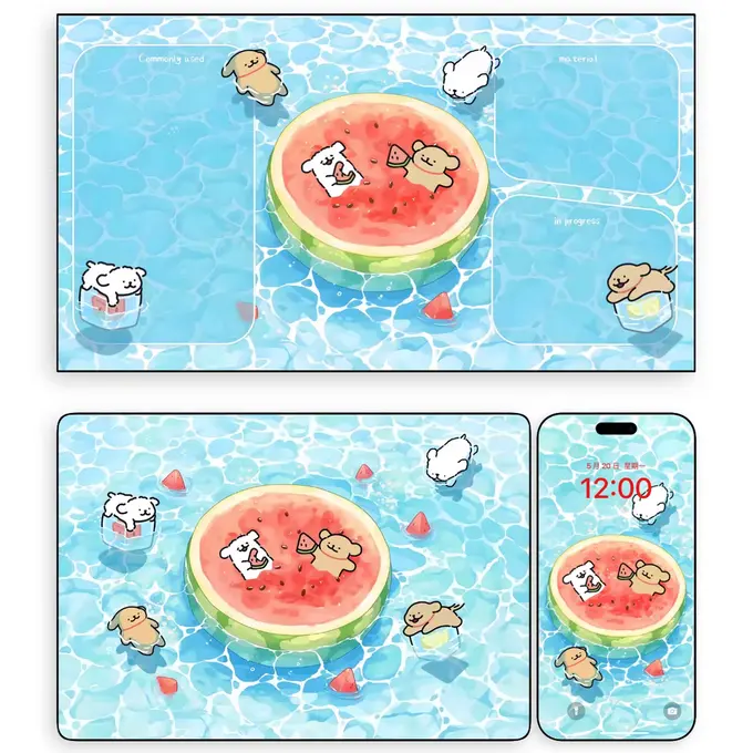 夏日西瓜线条小狗 卡通动漫壁纸（电脑平板iPad手机）4K超清图片 第4张