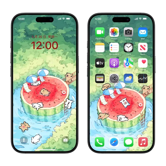 夏日西瓜线条小狗 卡通动漫壁纸（电脑平板iPad手机）4K超清图片 第5张