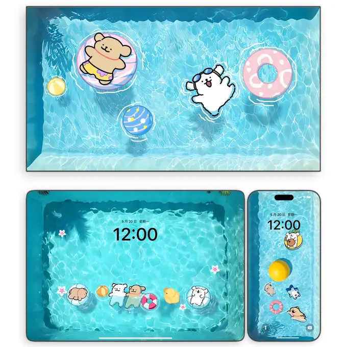 30张泳池线条小狗 卡通动漫壁纸(电脑平板iPad手机) 4K超高清图片 第2张