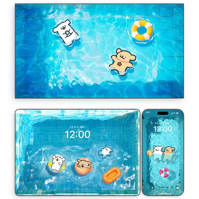 30张泳池线条小狗 卡通动漫壁纸(电脑平板iPad手机) 4K超高清图片 第3张