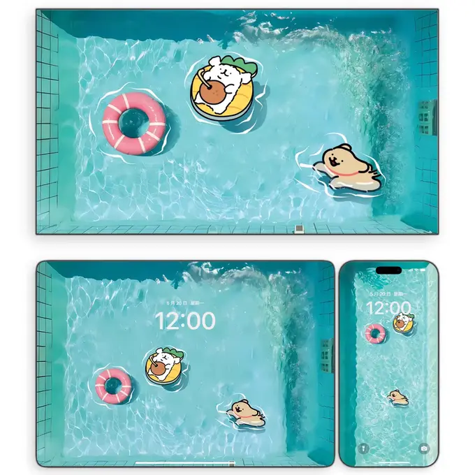 30张泳池线条小狗 卡通动漫壁纸(电脑平板iPad手机) 4K超高清图片