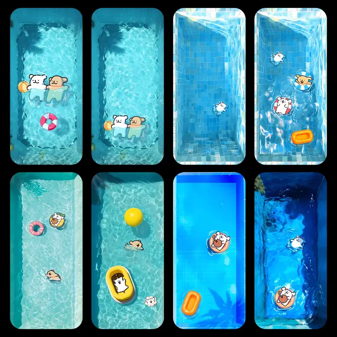30张泳池线条小狗 卡通动漫壁纸(电脑平板iPad手机) 4K超高清图片 第5张