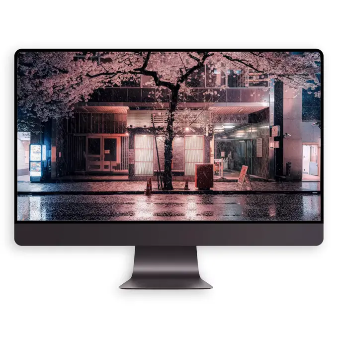 东京雨夜樱花街景4K高清壁纸 (电脑手机平板ipad通用) 第2张