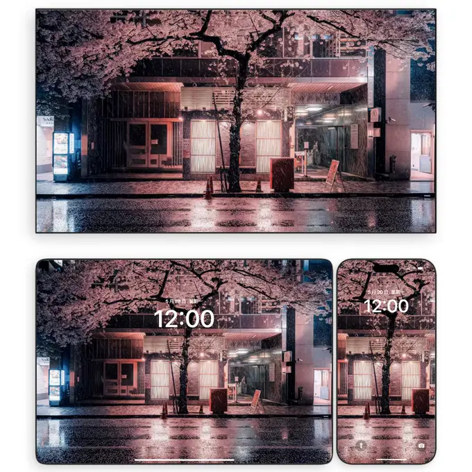 东京雨夜樱花街景4K高清壁纸 (电脑手机平板ipad通用)