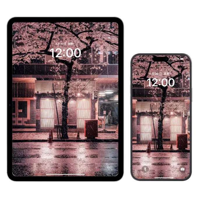 东京雨夜樱花街景4K高清壁纸 (电脑手机平板ipad通用) 第5张