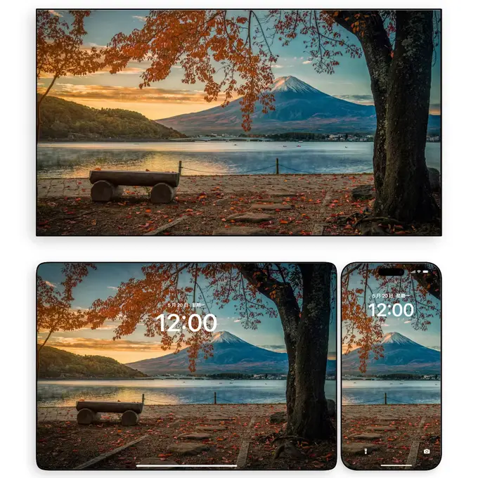 晨光里秋叶与雪山共舞4K高清壁纸(电脑手机平板ipad)