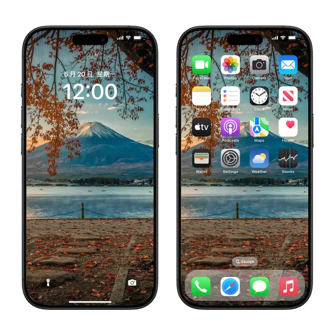 晨光里秋叶与雪山共舞4K高清壁纸(电脑手机平板ipad) 第3张