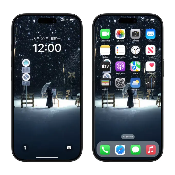 雪夜平交道的孤影4K高清护眼壁纸(电脑手机平板ipad) 第3张