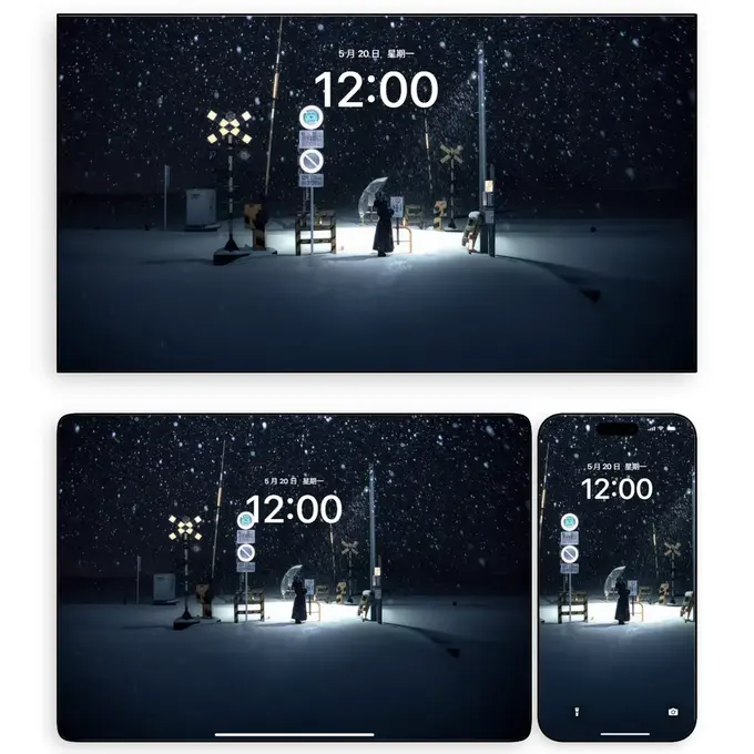 雪夜平交道的孤影4K高清护眼壁纸(电脑手机平板ipad)