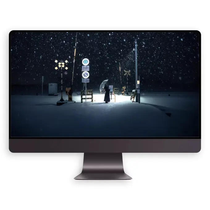 雪夜平交道的孤影4K高清护眼壁纸(电脑手机平板ipad) 第4张