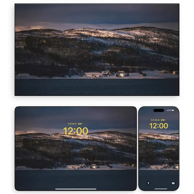 雪岭沉金 湖岸人家4K高清风景壁纸(电脑手机平板ipad) 第1张