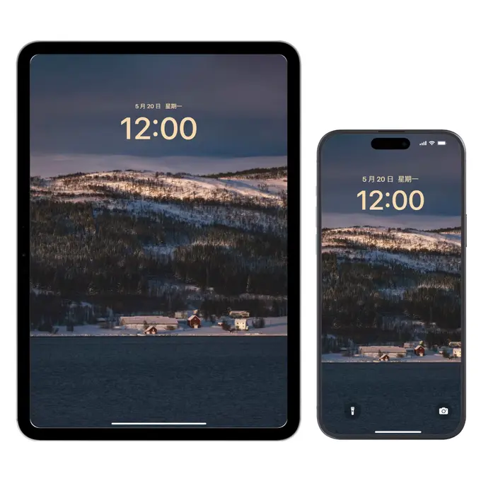 雪岭沉金 湖岸人家4K高清风景壁纸(电脑手机平板ipad) 第3张