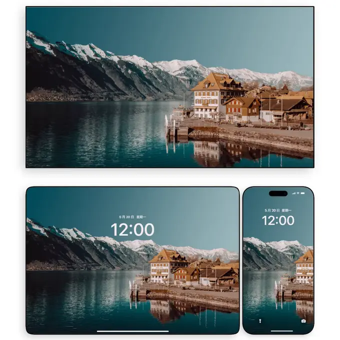 雪山映湖 居所含翠4K高清壁纸(电脑手机平板ipad) 第1张