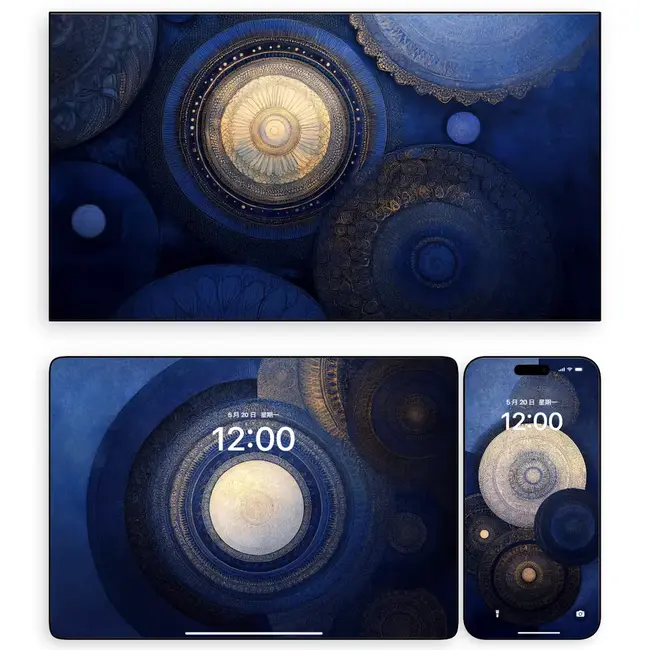 蓝环叠影几何图形壁纸(手机电脑平板)4K高清图片