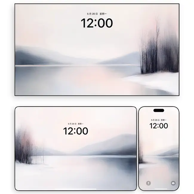 绿波织境水墨画 电脑平板iPad手机4K超清壁纸 第4张