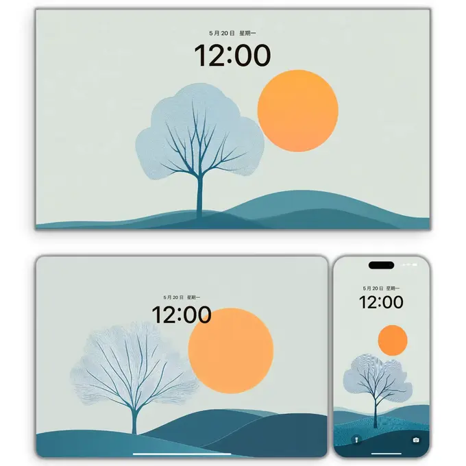 抽象山林橙阳景4K超清电脑平板iPad手机壁纸