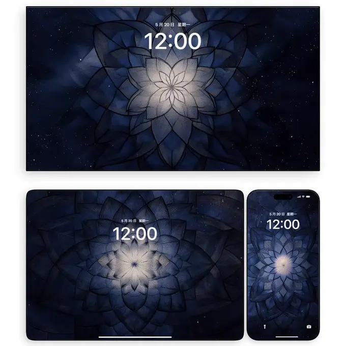 星芒几何蓝金渐变图4K超清电脑平板iPad手机壁纸 第2张