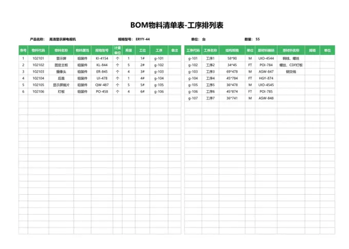 26套企业公司产品BOM表物料清单，Excel可编辑 第3张
