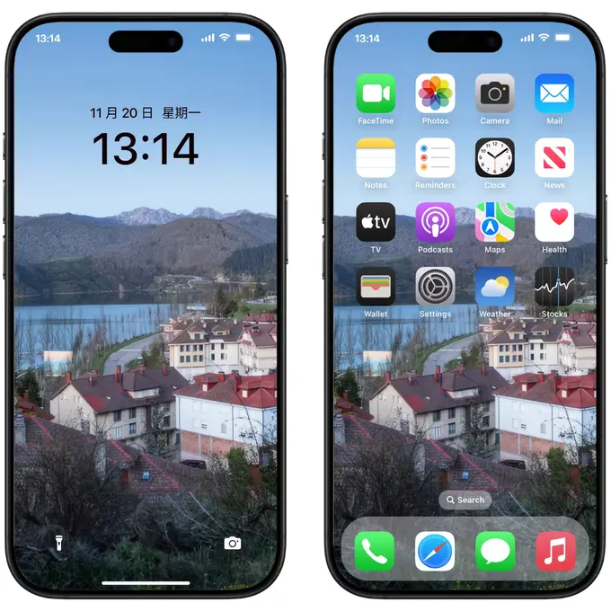 红顶镇卧湖畔,远峰刺破天青(电脑手机平板ipad4K高清壁纸) 第2张