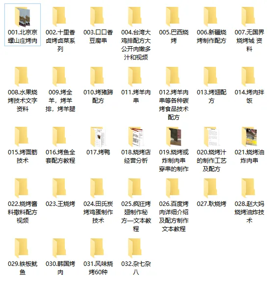 【价值2万技术可创业】32套各类烧烤炭烤小吃技术合集