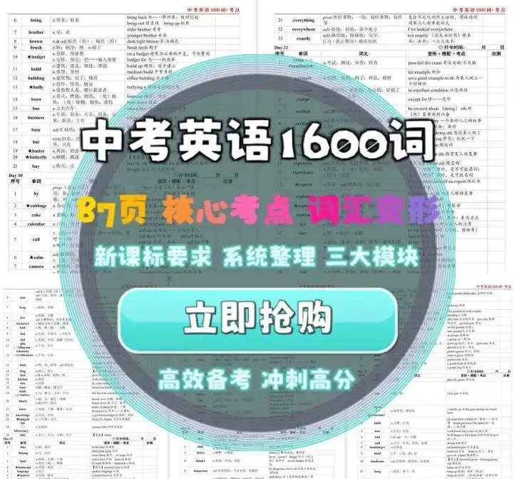 2026中考英语新课标1600词核心考点整理 第1张 2026中考英语新课标1600词核心考点整理 第1张